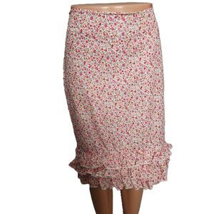 Vintage Guess Floral Double Ruffle Pencil Skirt Y2K Coquette Cotton Size 31
